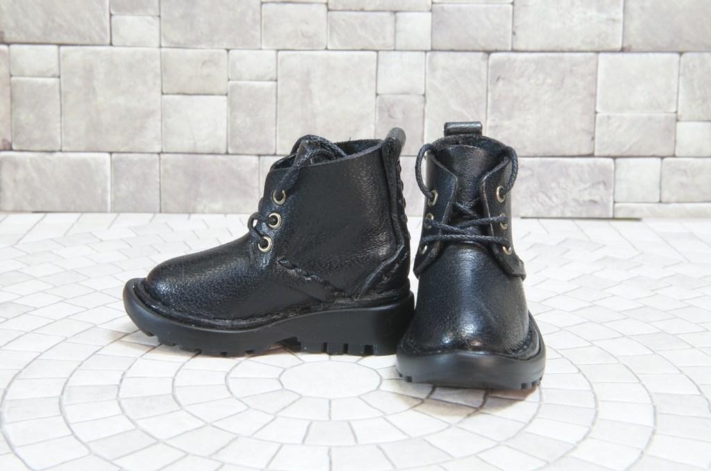 本革：ドールシューズ／ショートブーツ／ブラック／オビツ30ジャストフィット／ブロックパターン靴底 | 10枚目