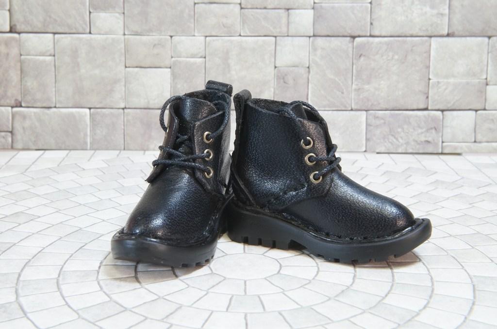 本革：ドールシューズ／ショートブーツ／ブラック／オビツ30ジャストフィット／ブロックパターン靴底 | 12枚目