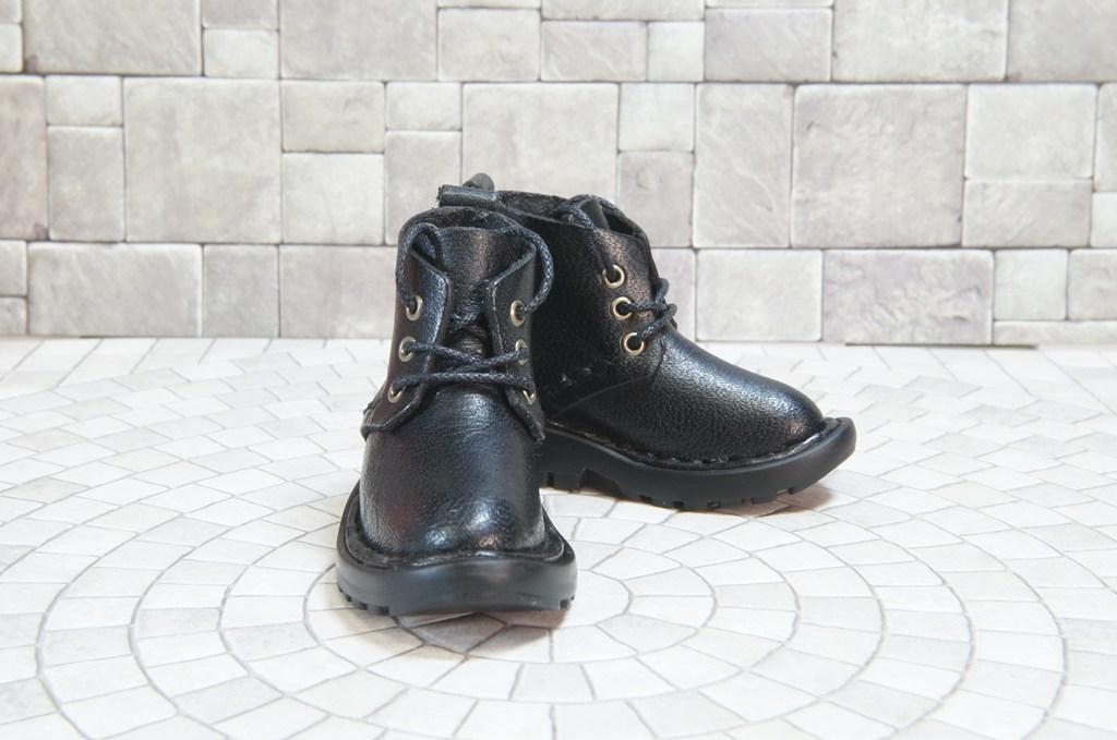 本革：ドールシューズ／ショートブーツ／ブラック／オビツ30ジャストフィット／ブロックパターン靴底 | 5枚目