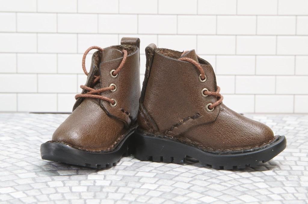 本革：ドールシューズ／ショートブーツ／ブラウン／オビツ30ジャストフィット／ブロックパターン靴底 | 11枚目