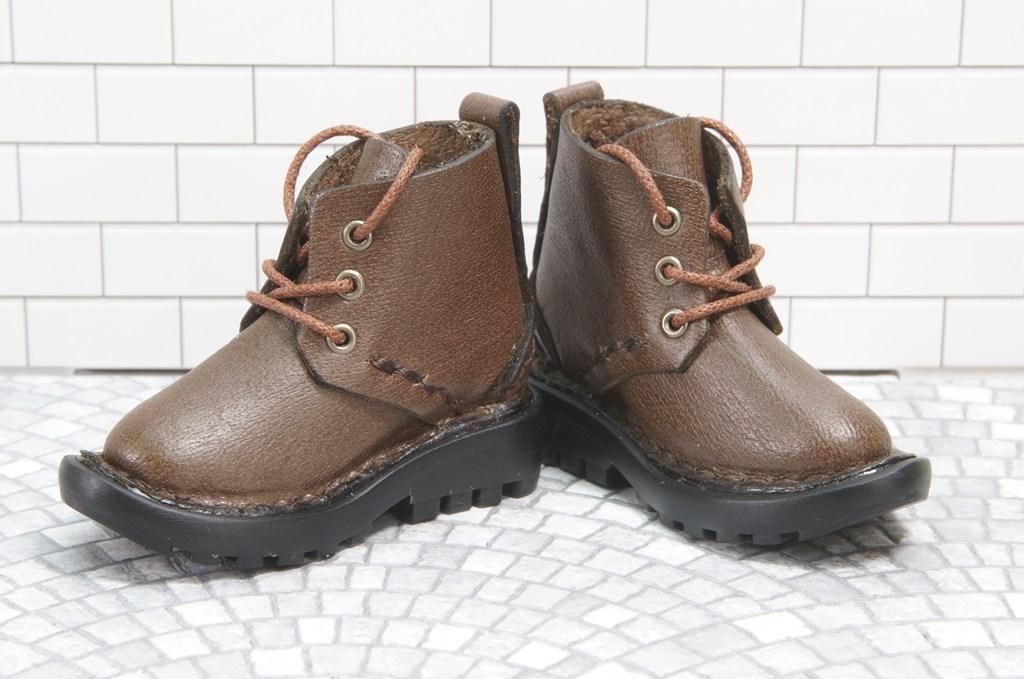 本革：ドールシューズ／ショートブーツ／ブラウン／オビツ30ジャストフィット／ブロックパターン靴底 | 2枚目