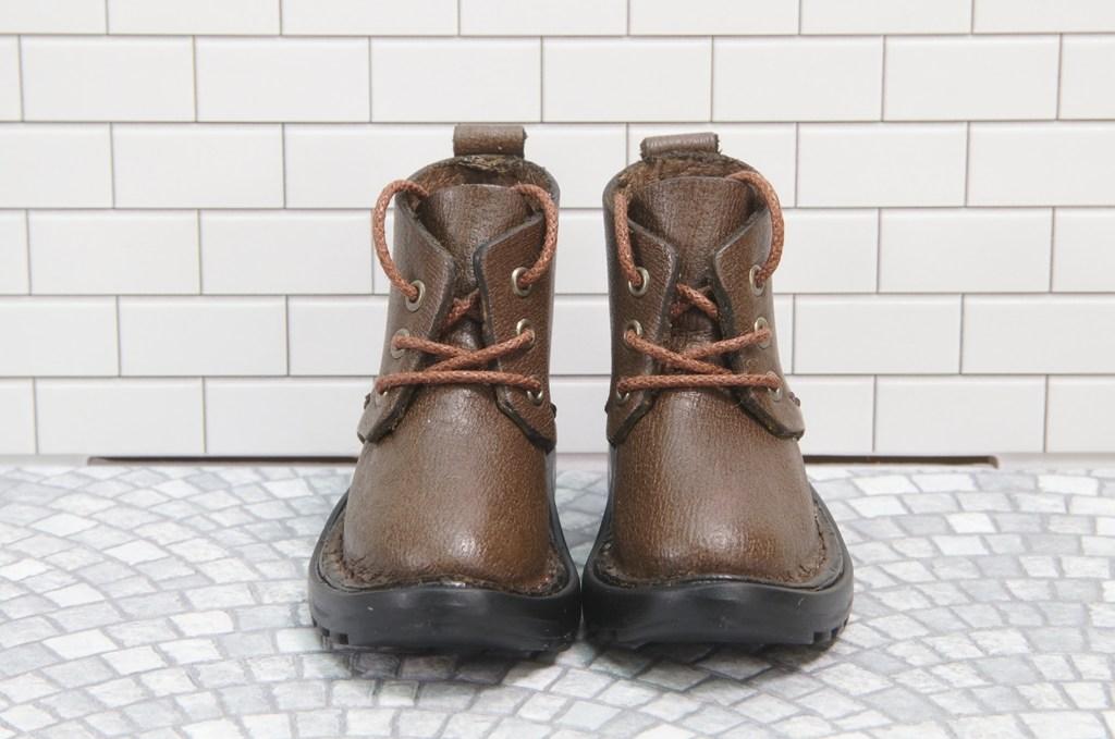 本革：ドールシューズ／ショートブーツ／ブラウン／オビツ30ジャストフィット／ブロックパターン靴底 | 3枚目