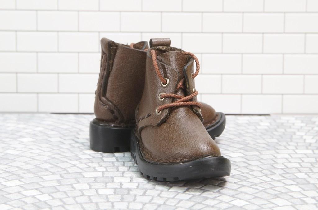 本革：ドールシューズ／ショートブーツ／ブラウン／オビツ30ジャストフィット／ブロックパターン靴底 | 5枚目