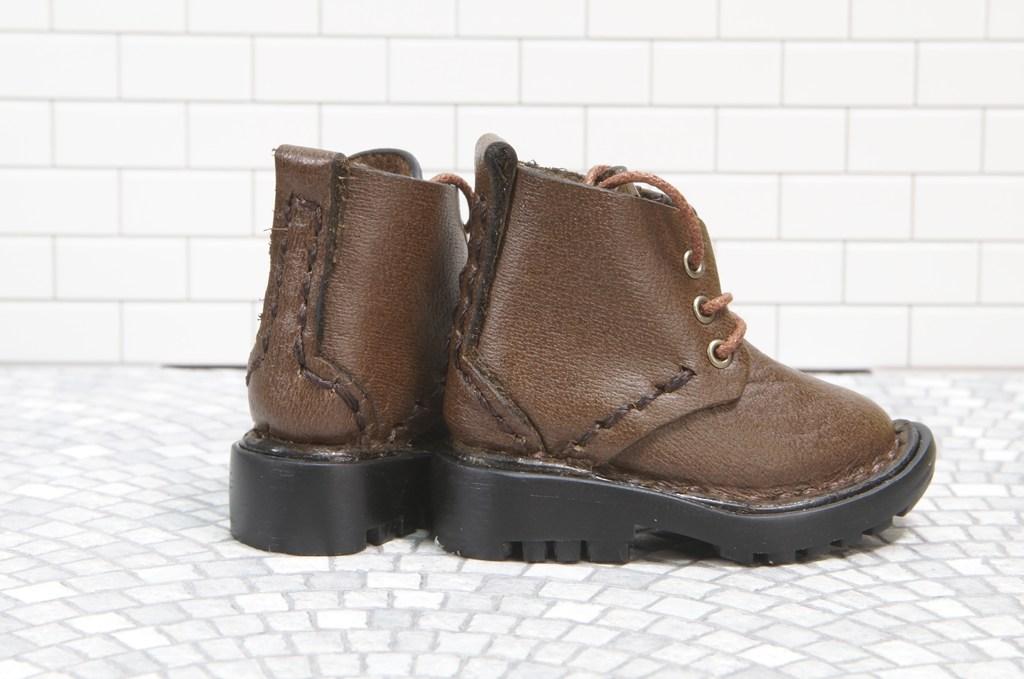 本革：ドールシューズ／ショートブーツ／ブラウン／オビツ30ジャストフィット／ブロックパターン靴底 | 6枚目