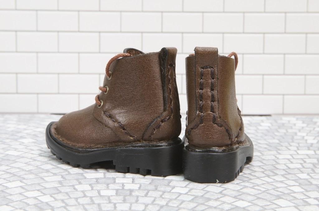 本革：ドールシューズ／ショートブーツ／ブラウン／オビツ30ジャストフィット／ブロックパターン靴底 | 7枚目