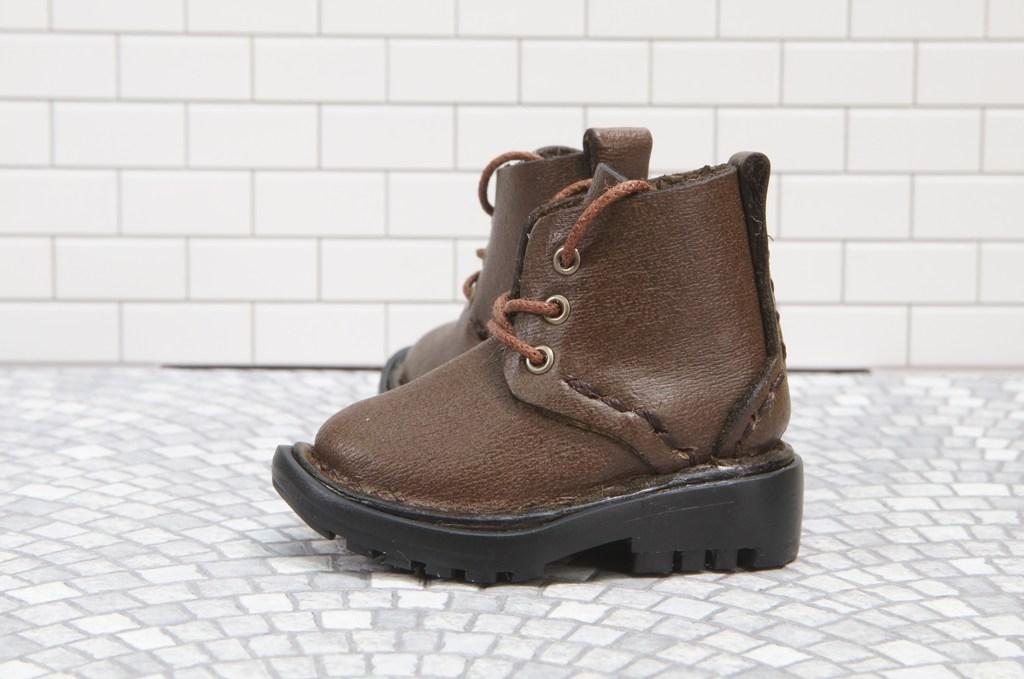 本革：ドールシューズ／ショートブーツ／ブラウン／オビツ30ジャストフィット／ブロックパターン靴底 | 8枚目