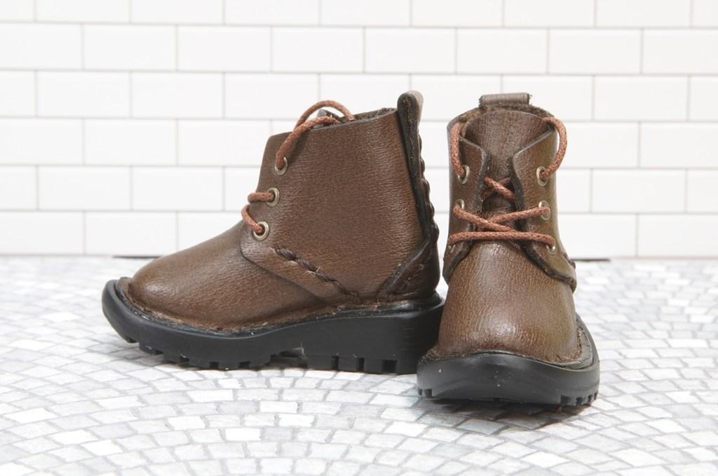 本革：ドールシューズ／ショートブーツ／ブラウン／オビツ30ジャストフィット／ブロックパターン靴底 | 9枚目