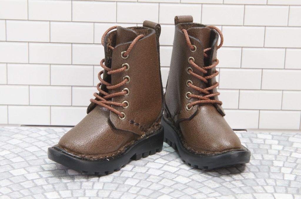 本革：ドールシューズ／セミロングブーツ／ブラウン／オビツ30ジャストフィット／ブロックパターン靴底 | 2枚目