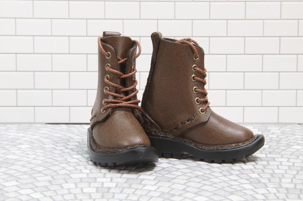 本革：ドールシューズ／セミロングブーツ／ブラウン／オビツ30ジャストフィット／ブロックパターン靴底 | 3枚目