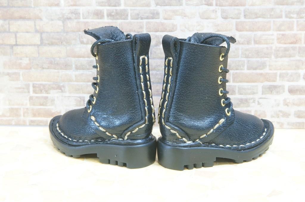 本革：ドールシューズ／セミロングブーツ／ブラック／オビツ30ジャストフィット／ブロックパターン靴底 | 2枚目