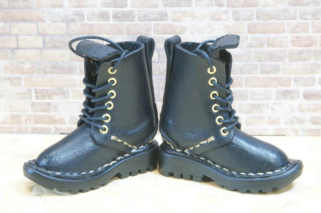 本革：ドールシューズ／セミロングブーツ／ブラック／オビツ30ジャストフィット／ブロックパターン靴底 | 3枚目