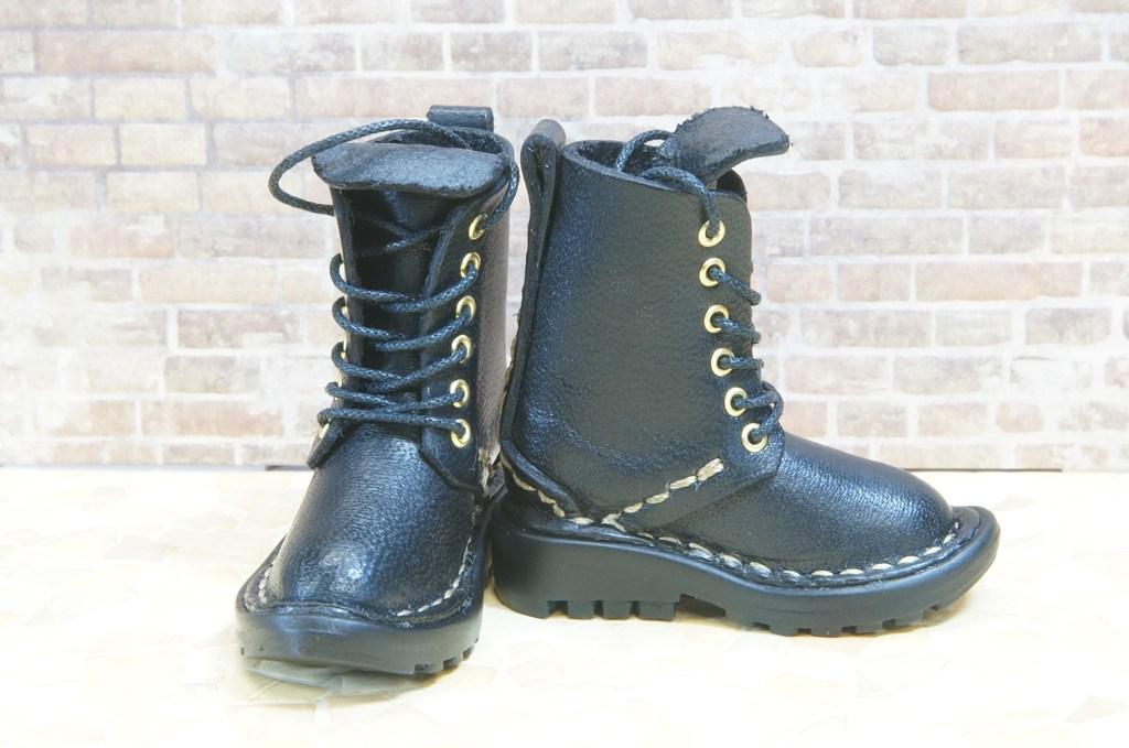 本革：ドールシューズ／セミロングブーツ／ブラック／オビツ30ジャストフィット／ブロックパターン靴底 | 4枚目