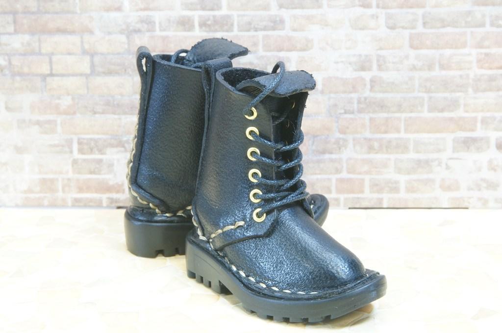 本革：ドールシューズ／セミロングブーツ／ブラック／オビツ30ジャストフィット／ブロックパターン靴底 | 5枚目