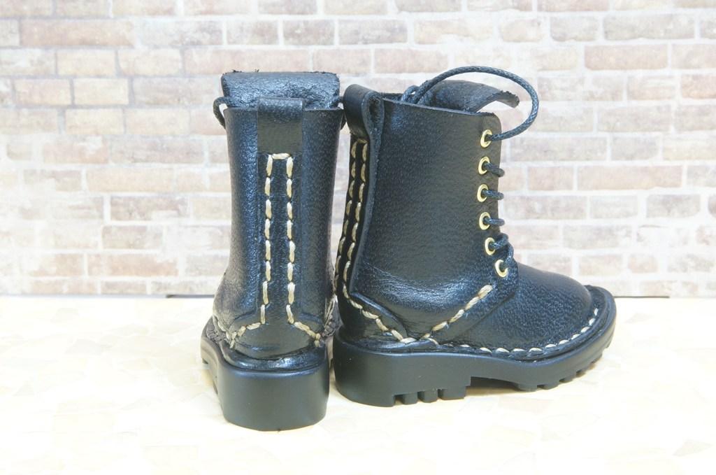 本革：ドールシューズ／セミロングブーツ／ブラック／オビツ30ジャストフィット／ブロックパターン靴底 | 6枚目