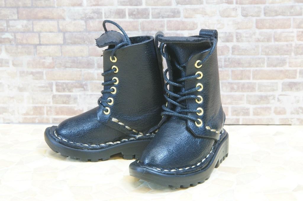 本革：ドールシューズ／セミロングブーツ／ブラック／オビツ30ジャストフィット／ブロックパターン靴底 | 8枚目