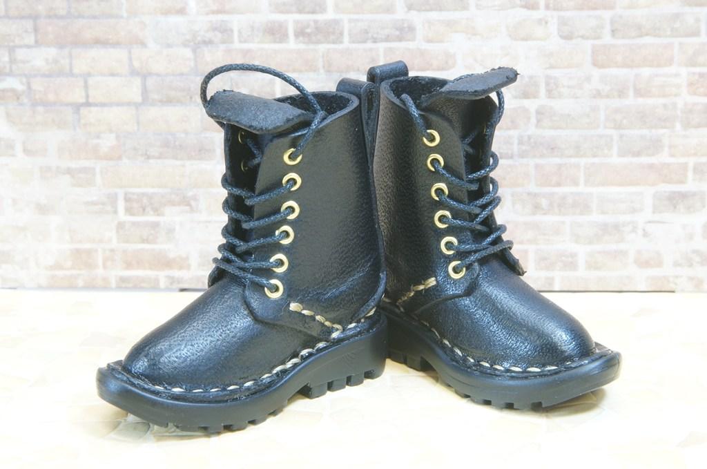 本革：ドールシューズ／セミロングブーツ／ブラック／オビツ30ジャストフィット／ブロックパターン靴底 | 9枚目