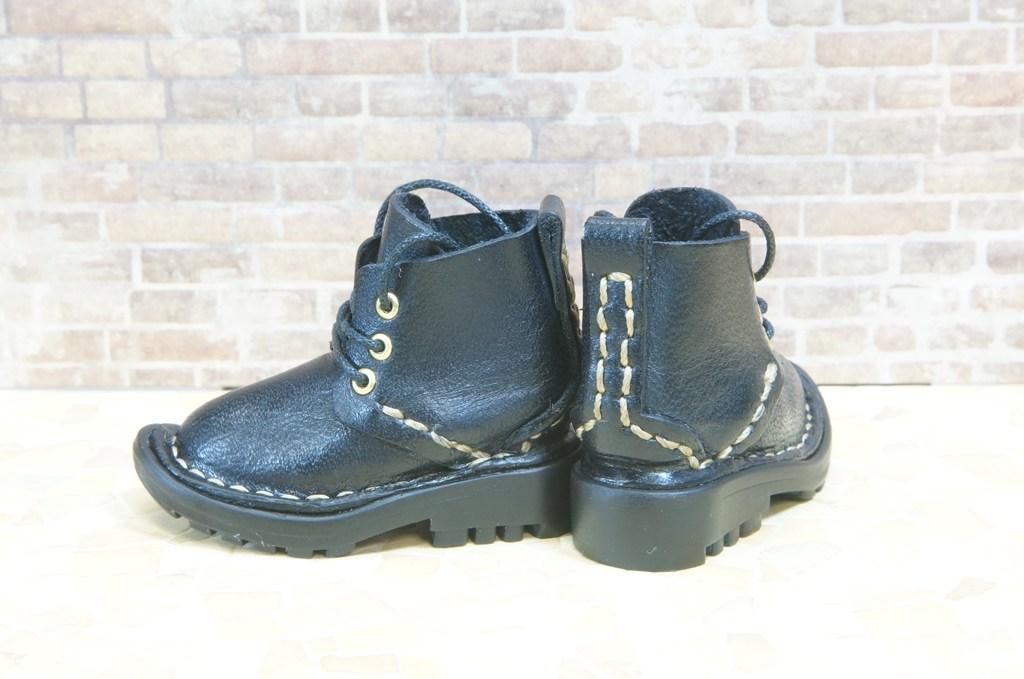 本革：ドールシューズ／ショートブーツ／ブラック／オビツ30ジャストフィット／ブロックパターン靴底 | 6枚目