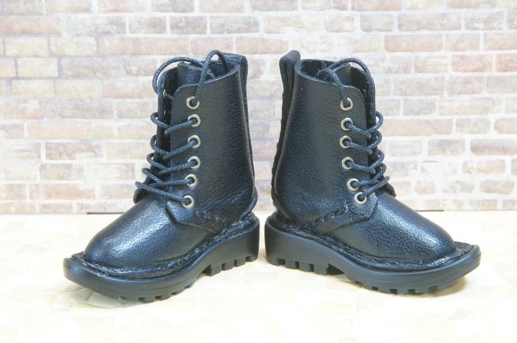 本革：ドールシューズ／セミロングブーツ／ブラック／オビツ30ジャストフィット／ブロックパターン靴底 | 3枚目