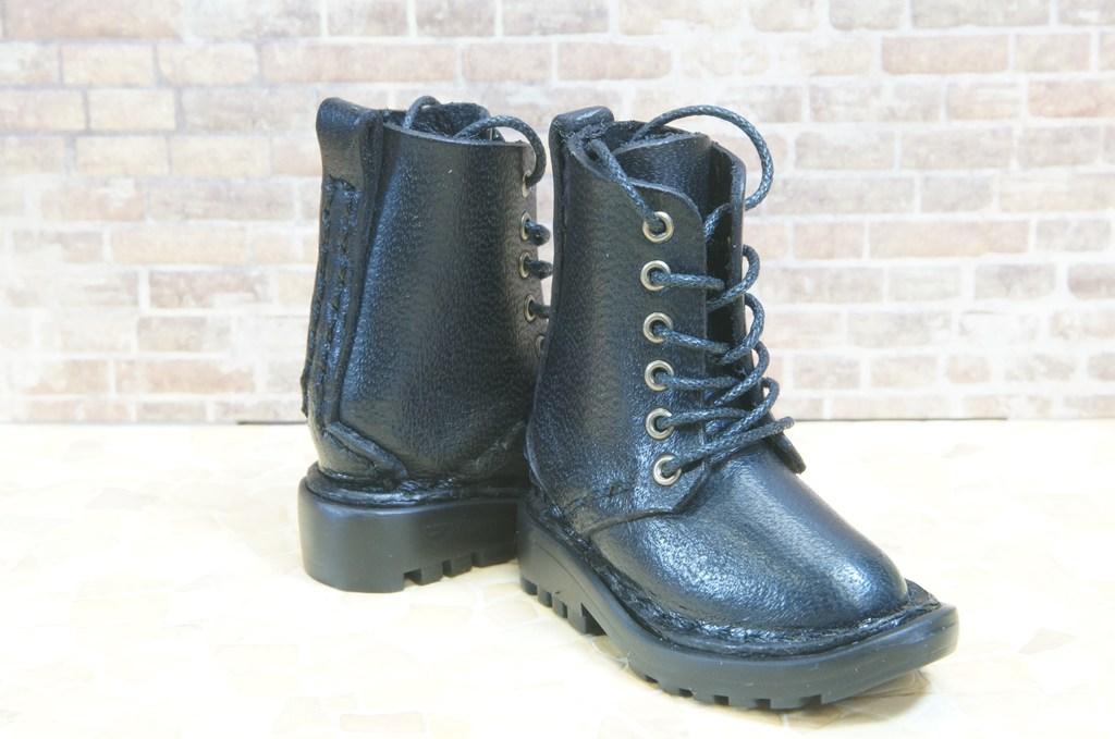 本革：ドールシューズ／セミロングブーツ／ブラック／オビツ30ジャストフィット／ブロックパターン靴底 | 4枚目