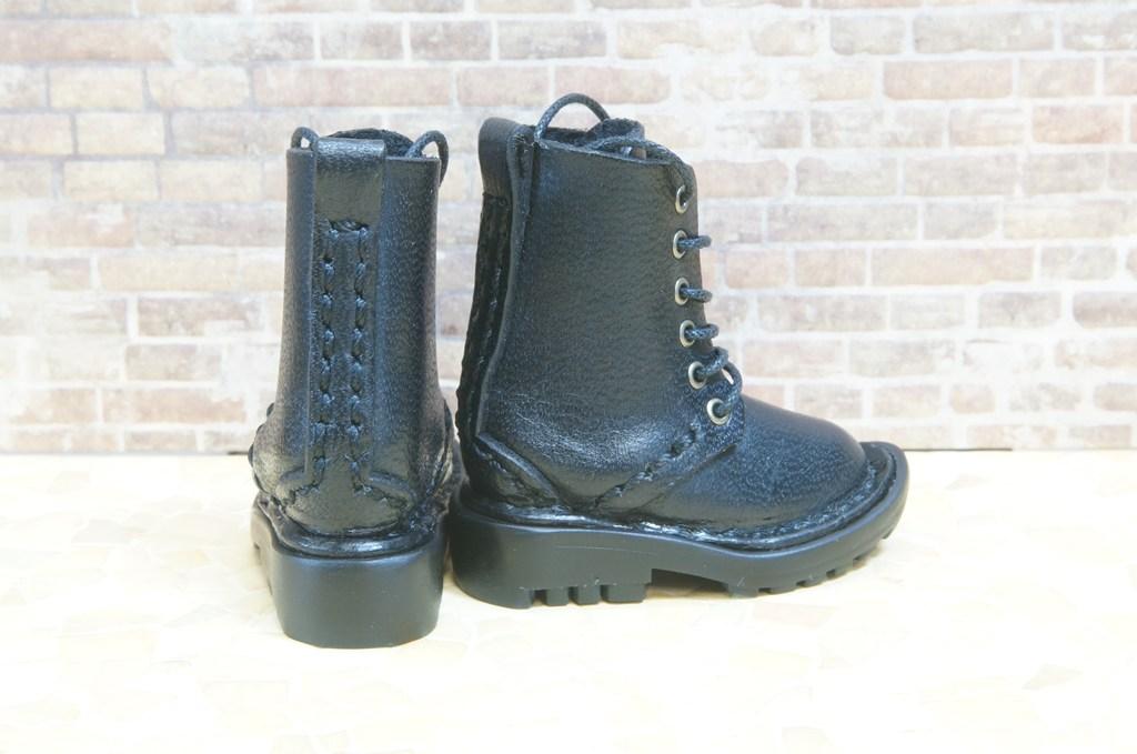 本革：ドールシューズ／セミロングブーツ／ブラック／オビツ30ジャストフィット／ブロックパターン靴底 | 5枚目