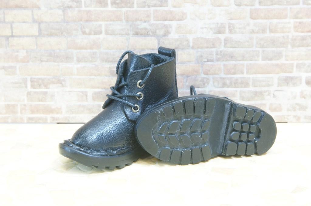 本革：ドールシューズ／ショートブーツ／ブラック／オビツ30ジャストフィット／ブロックパターン靴底 | 10枚目