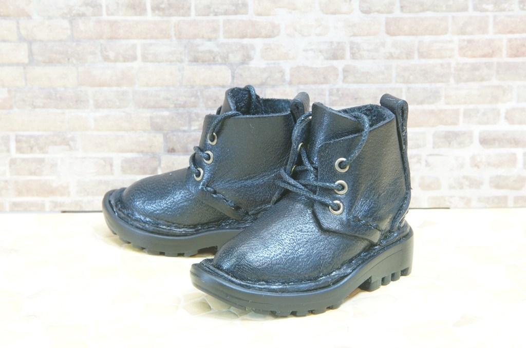 本革：ドールシューズ／ショートブーツ／ブラック／オビツ30ジャストフィット／ブロックパターン靴底 | 7枚目