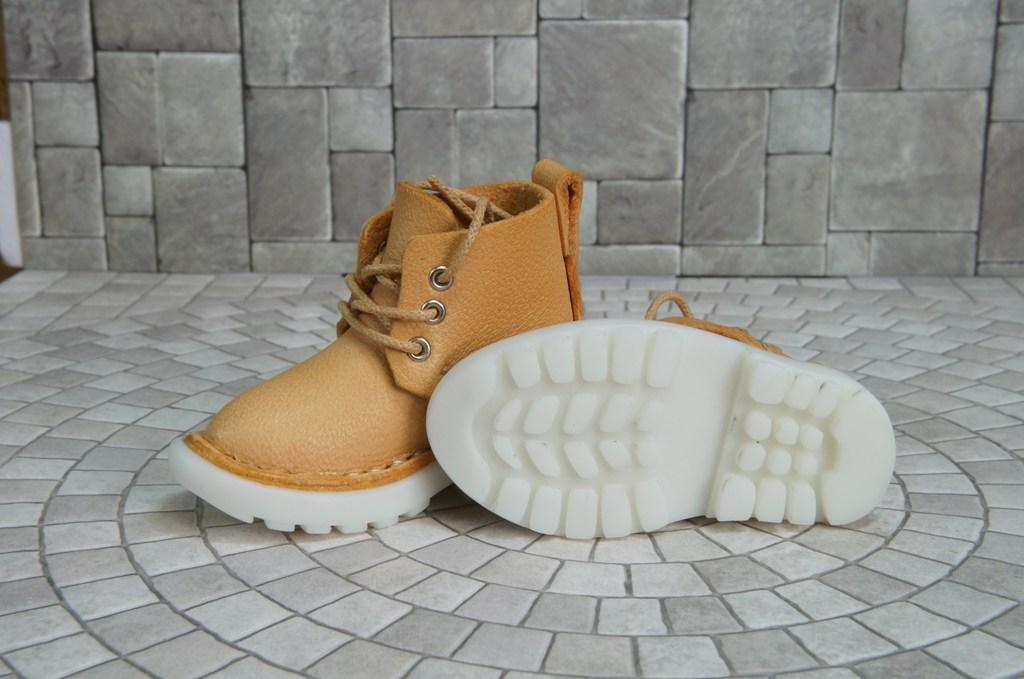 本革：ドールシューズ／ショートブーツ／アプリコット／オビツ30ジャストフィット／ブロックパターン靴底 | 10枚目