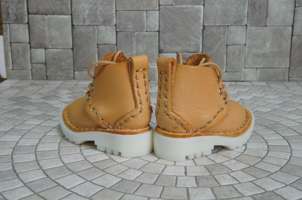 本革：ドールシューズ／ショートブーツ／アプリコット／オビツ30ジャストフィット／ブロックパターン靴底 | 5枚目