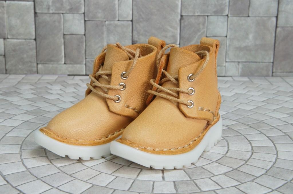 本革：ドールシューズ／ショートブーツ／アプリコット／オビツ30ジャストフィット／ブロックパターン靴底 | 6枚目