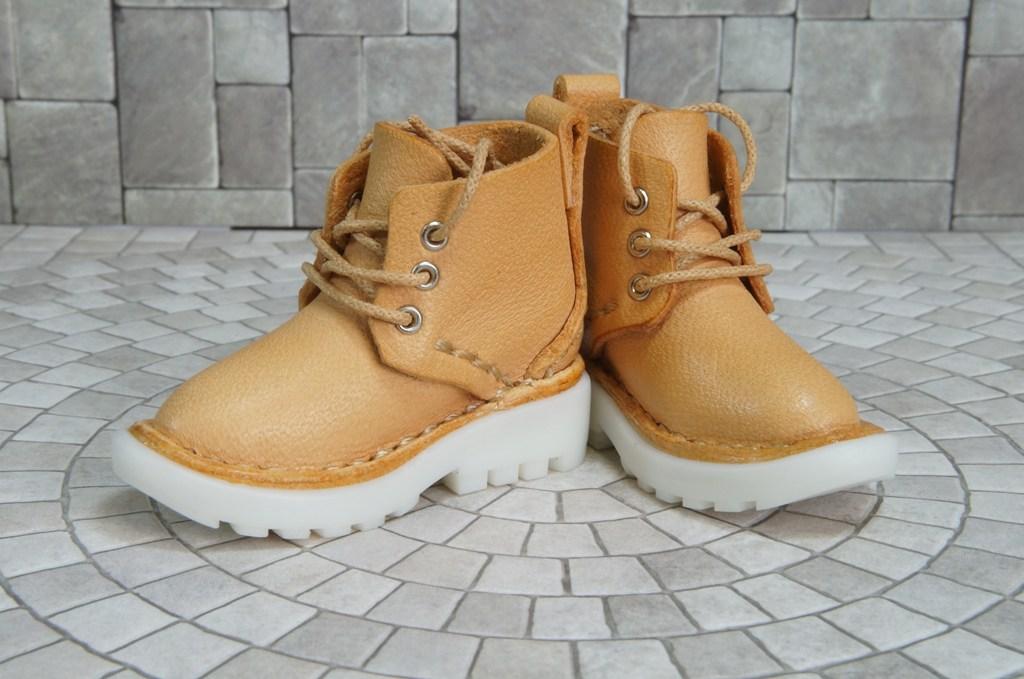 本革：ドールシューズ／ショートブーツ／アプリコット／オビツ30ジャストフィット／ブロックパターン靴底 | 7枚目