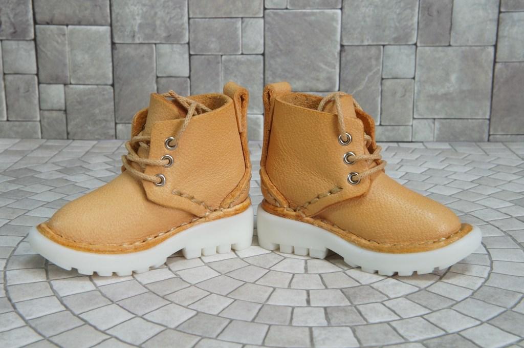 本革：ドールシューズ／ショートブーツ／アプリコット／オビツ30ジャストフィット／ブロックパターン靴底 | 8枚目