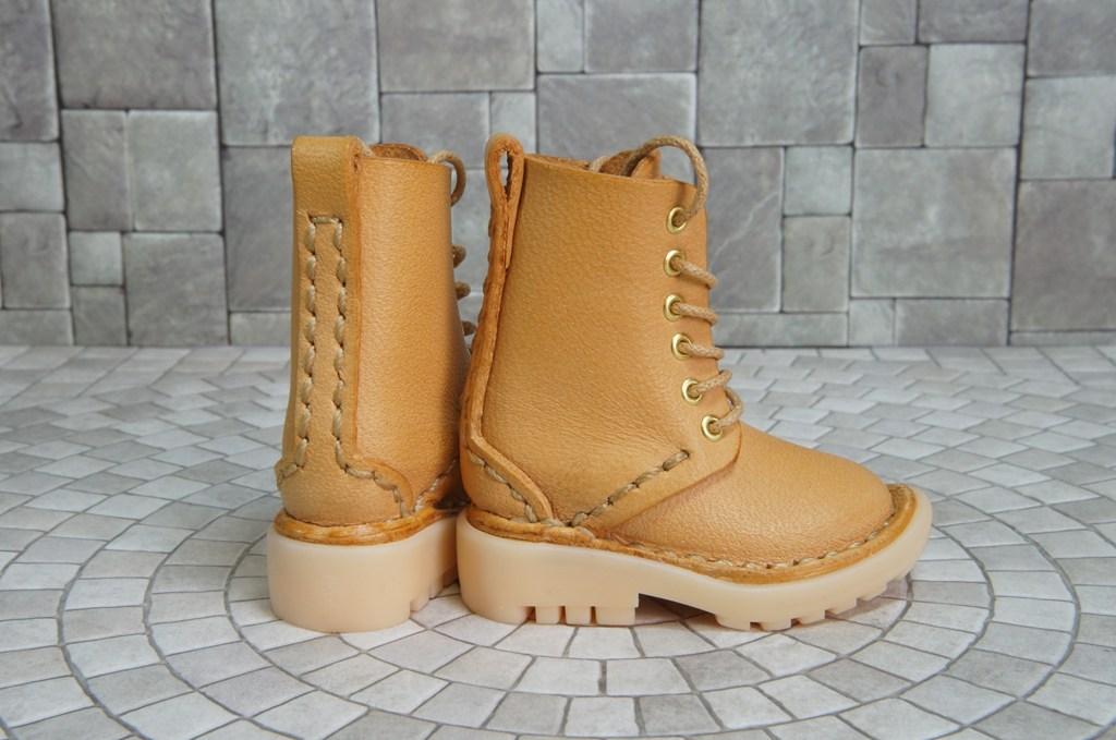 本革：ドールシューズ／セミロングブーツ／アプリコット／オビツ30ジャストフィット／ブロックパターン靴底 | 3枚目