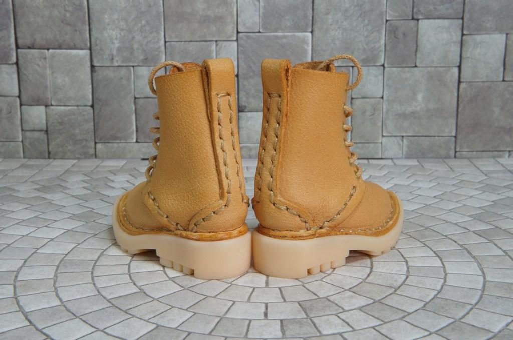 本革：ドールシューズ／セミロングブーツ／アプリコット／オビツ30ジャストフィット／ブロックパターン靴底 | 4枚目