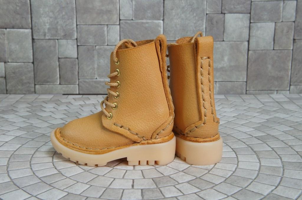 本革：ドールシューズ／セミロングブーツ／アプリコット／オビツ30ジャストフィット／ブロックパターン靴底 | 6枚目