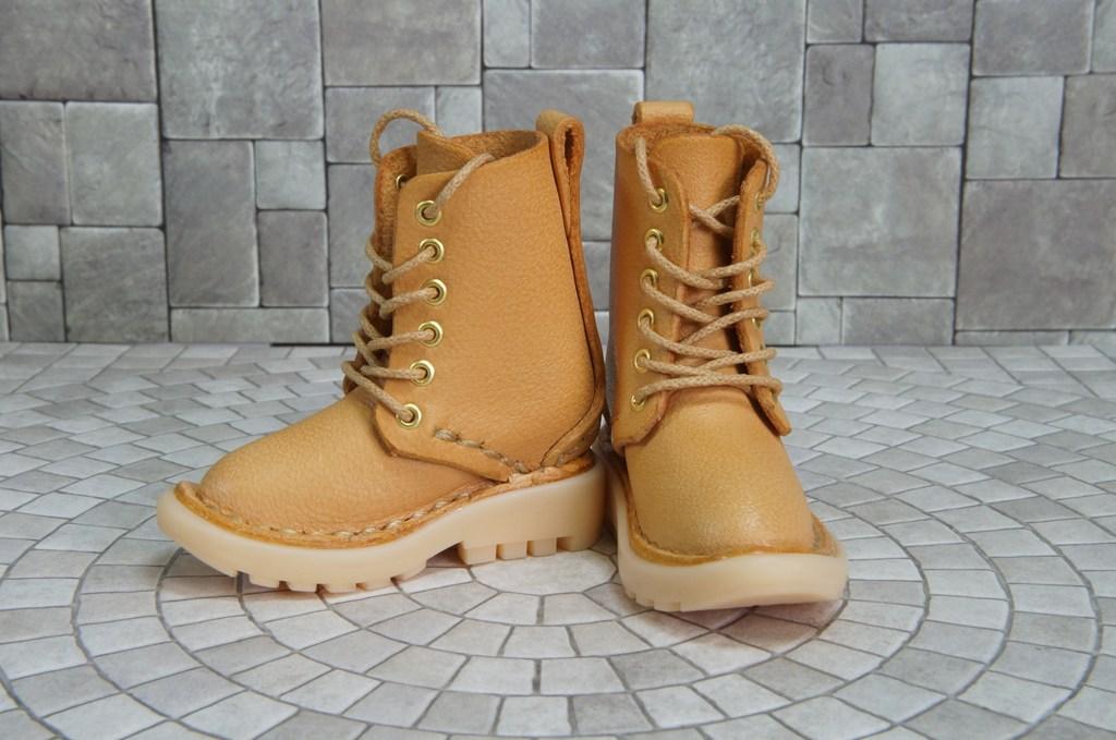 本革：ドールシューズ／セミロングブーツ／アプリコット／オビツ30ジャストフィット／ブロックパターン靴底 | 8枚目