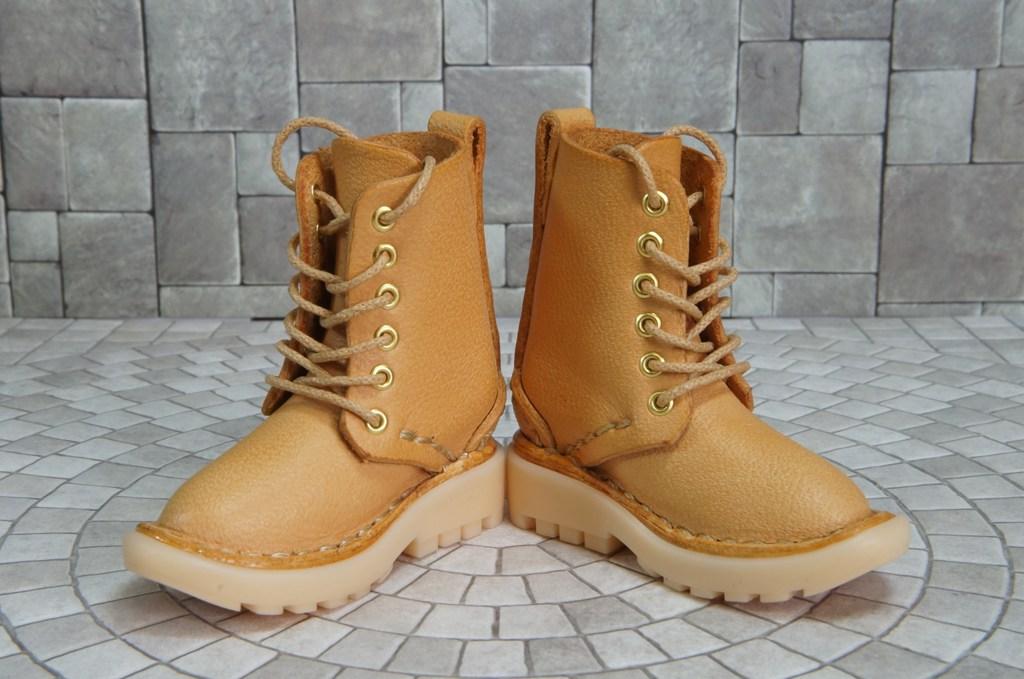 本革：ドールシューズ／セミロングブーツ／アプリコット／オビツ30ジャストフィット／ブロックパターン靴底 | 9枚目