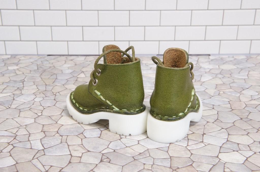 本革：1/6ドールシューズ／ショートブーツ／ライム／オビツ24・ブライス・リカちゃん／ブロックパターン靴 | 6枚目