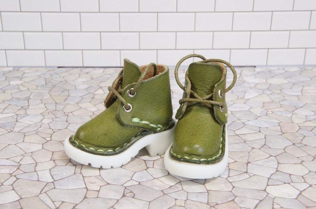 本革：1/6ドールシューズ／ショートブーツ／ライム／オビツ24・ブライス・リカちゃん／ブロックパターン靴 | 7枚目