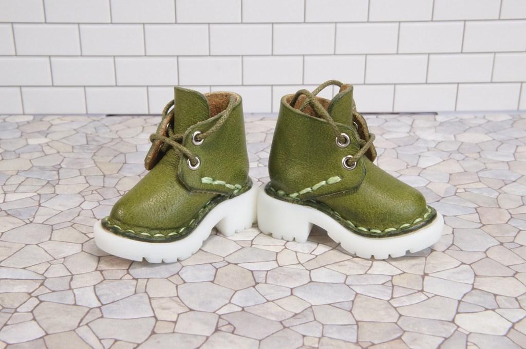 本革：1/6ドールシューズ／ショートブーツ／ライム／オビツ24・ブライス・リカちゃん／ブロックパターン靴 | 8枚目