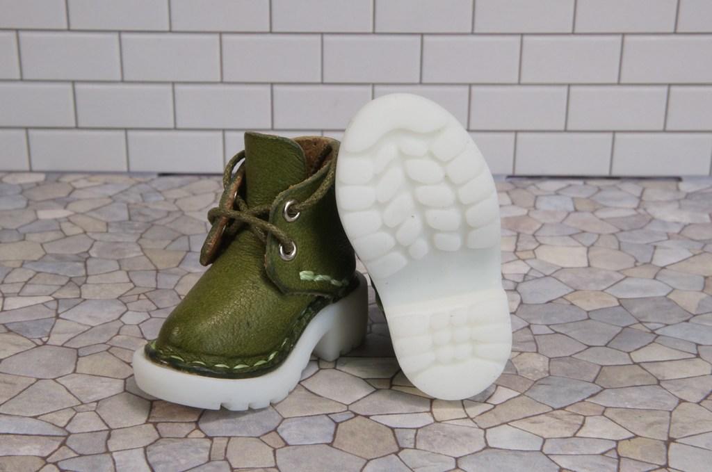 本革：1/6ドールシューズ／ショートブーツ／ライム／オビツ24・ブライス・リカちゃん／ブロックパターン靴 | 9枚目