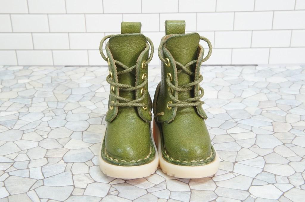 本革：1/6ドールシューズ／セミロングブーツ／ライム／オビツ24・ブライス・リカちゃん／ブロックパター | 4枚目