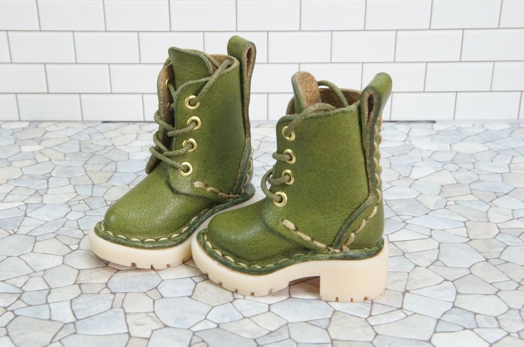 本革：1/6ドールシューズ／セミロングブーツ／ライム／オビツ24・ブライス・リカちゃん／ブロックパター | 9枚目