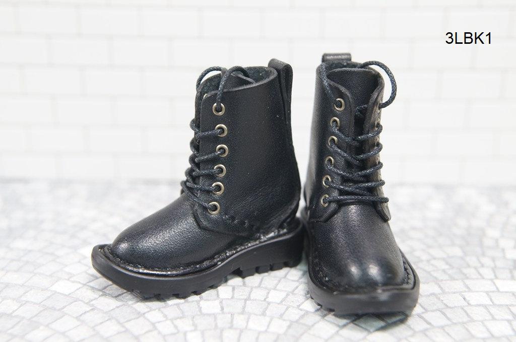 本革：ドールシューズ／セミロングブーツ／ブラック／オビツ30ジャストフィット／ブロックパターン靴底