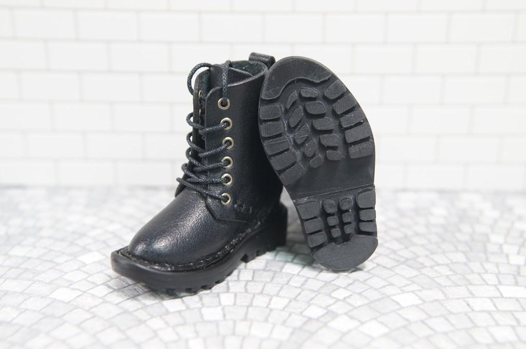 本革：ドールシューズ／セミロングブーツ／ブラック／オビツ30ジャストフィット／ブロックパターン靴底 | 8枚目