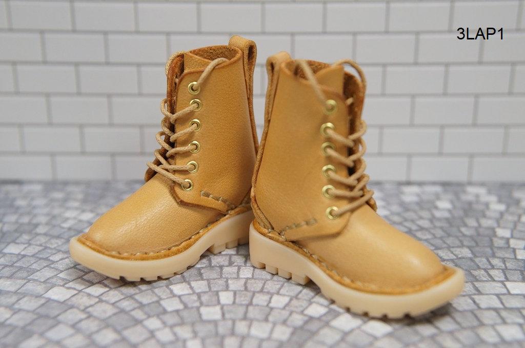 本革：ドールシューズ／セミロングブーツ／アプリコット／オビツ30ジャストフィット／ブロックパターン靴底