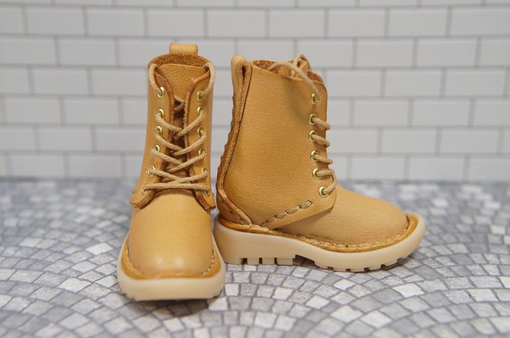 本革：ドールシューズ／セミロングブーツ／アプリコット／オビツ30ジャストフィット／ブロックパターン靴底 | 2枚目