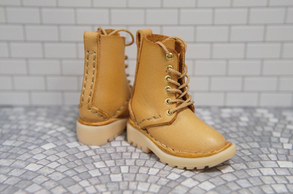 本革：ドールシューズ／セミロングブーツ／アプリコット／オビツ30ジャストフィット／ブロックパターン靴底 | 3枚目