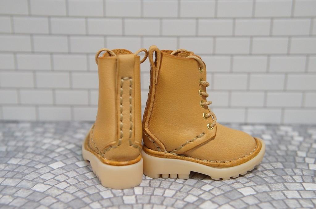 本革：ドールシューズ／セミロングブーツ／アプリコット／オビツ30ジャストフィット／ブロックパターン靴底 | 4枚目