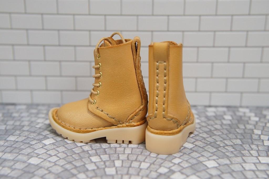 本革：ドールシューズ／セミロングブーツ／アプリコット／オビツ30ジャストフィット／ブロックパターン靴底 | 5枚目