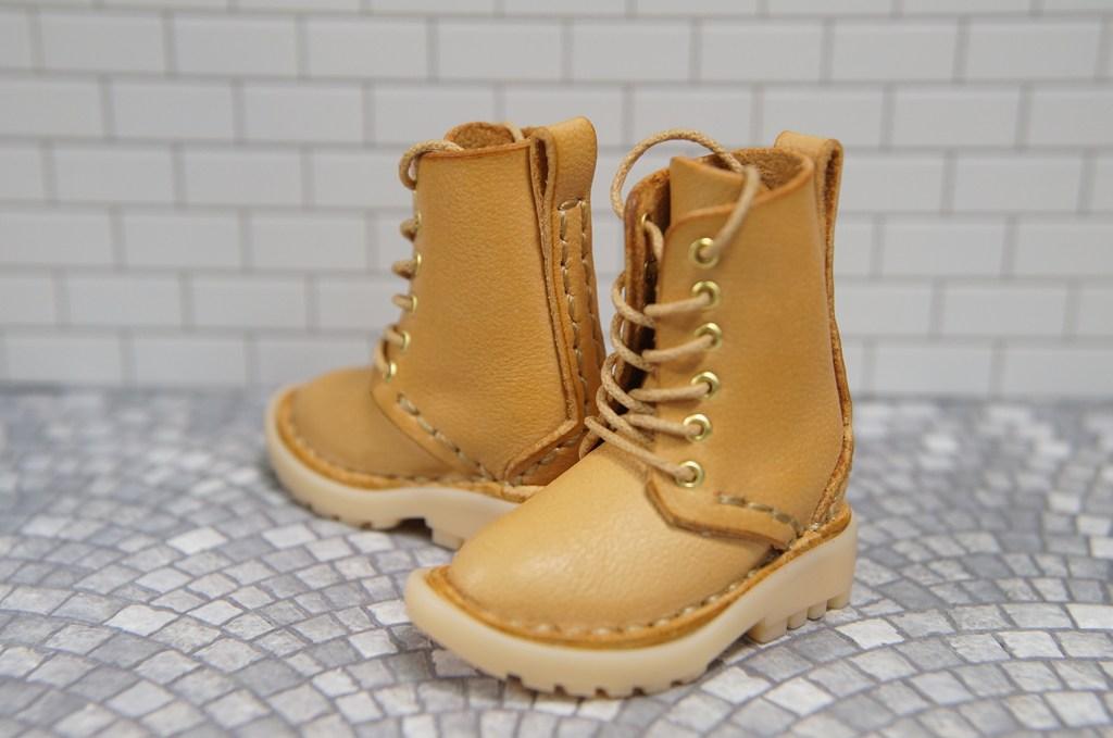 本革：ドールシューズ／セミロングブーツ／アプリコット／オビツ30ジャストフィット／ブロックパターン靴底 | 6枚目